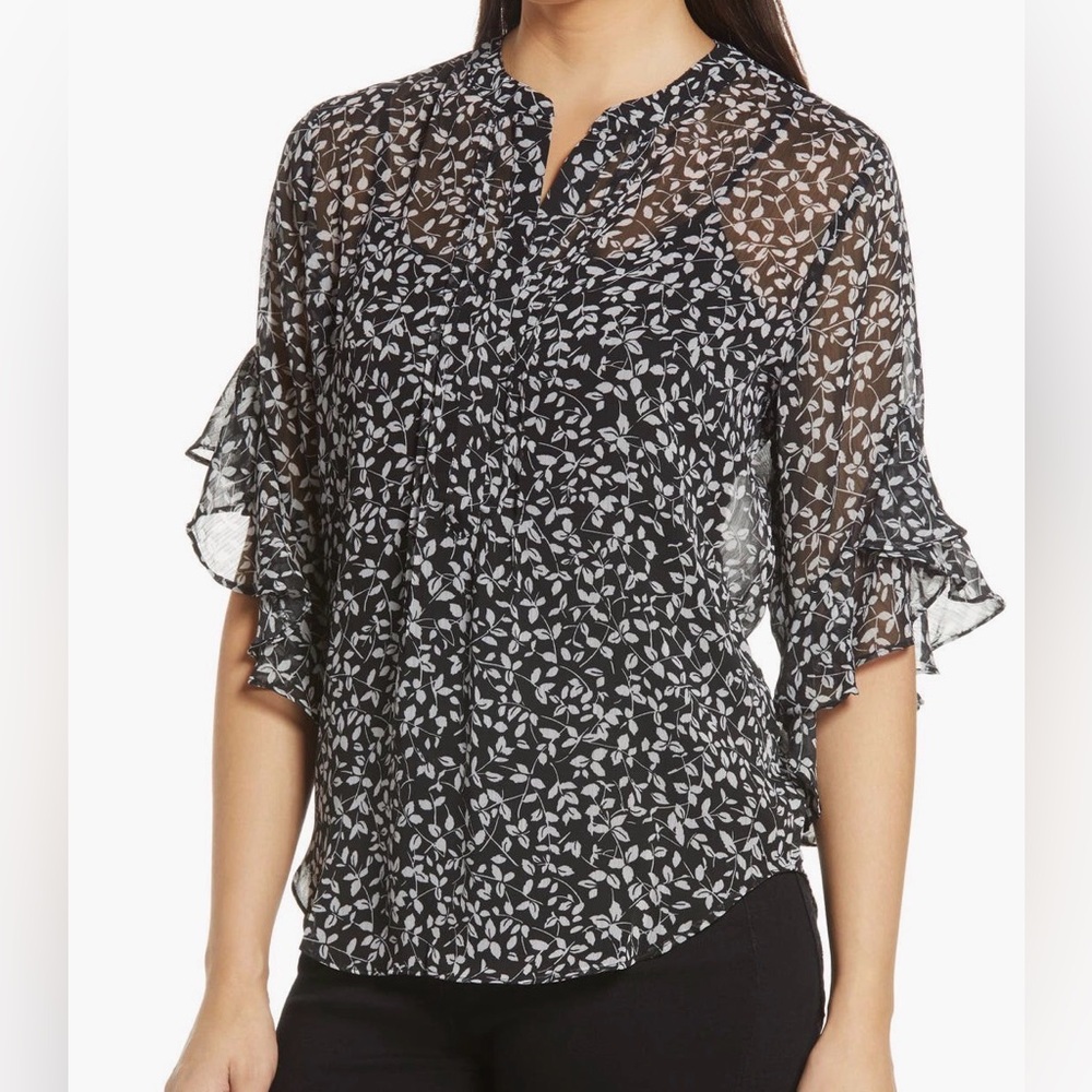 Vintage Y2K Vince Camuto Speckled Vines Flutter Sleeve Blouse